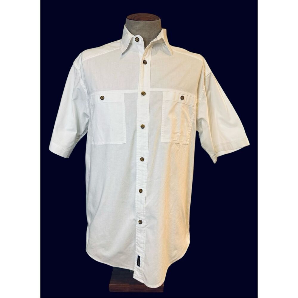 Woolrich Men’s Button Front Shirt Pockets Short Sleeves Sz. L Summer Casual Part - Picture 2 of 9